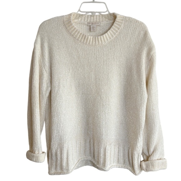 Christian Siriano Sweaters - Christian Soriano Womens Sz Medium Ivory Sweater Chenilli Chunky Plush Lagenlook